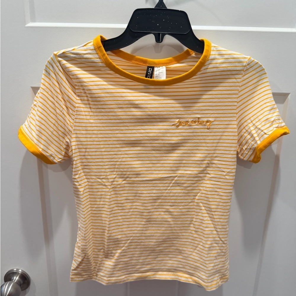 Divided H&M Sweet as Honey Striped Ringer Tee Medium Yellow White